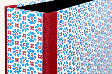 Red and blue file folder with fine stamp flowers